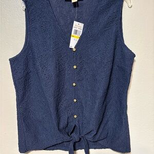 Michael Kors Navy Textured Sleeveless Blouse